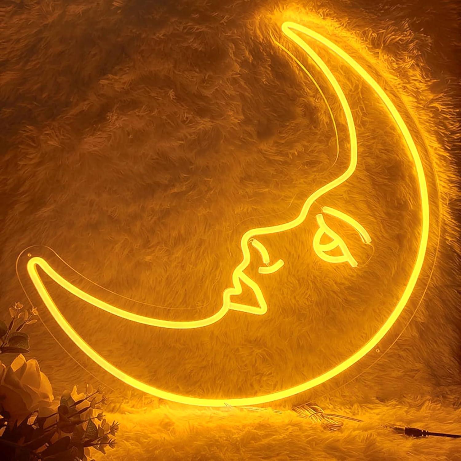 Moon Face Neon Sign USB Dimmab - Neon Sign Party ulasan dan harga