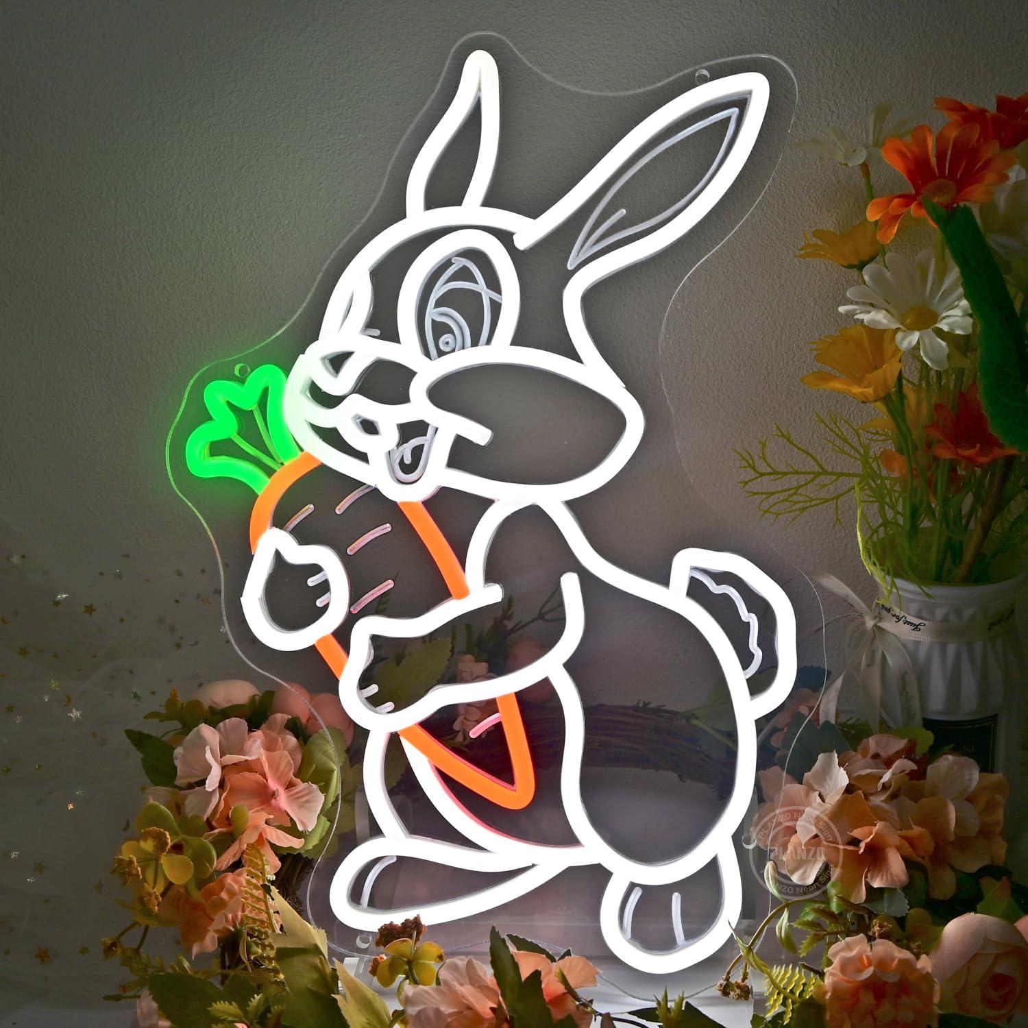 Rabbit with Carrot Neon Sign D - Neon Sign Party ulasan dan harga