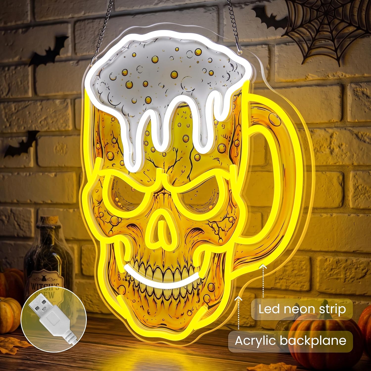 Skull Beer Neon Sign, USB LED  - Neon Sign Party ulasan dan harga