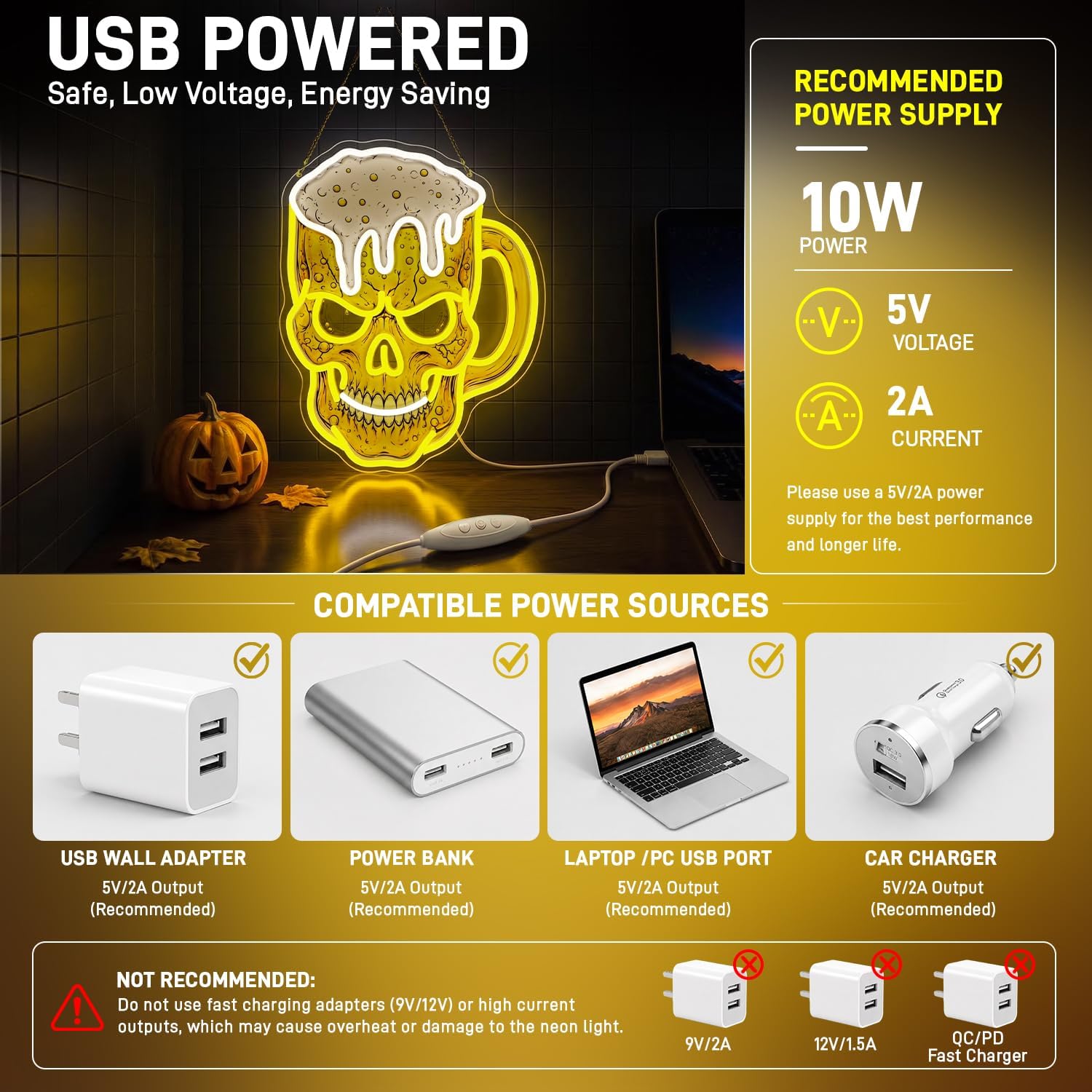 Skull Beer Neon Sign, USB LED  - Neon Sign Party ulasan dan harga